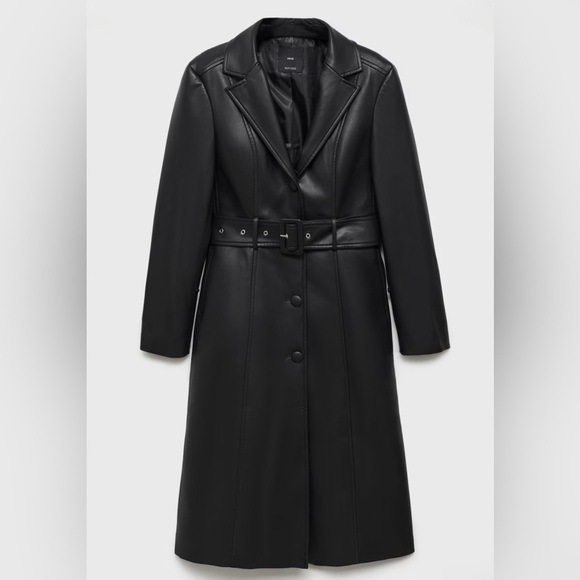 MANGO Leather Coat with Faux Fur Accents - Picture 6 of 8